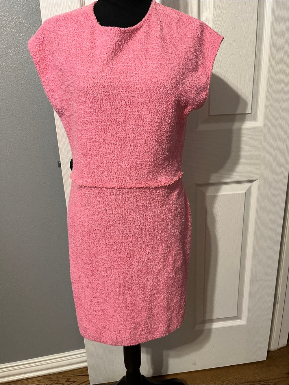 Zara Bubblegum Pink Textured Cap-Sleeve Mini Dress